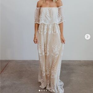 Baltic Born Lace Overlay Maxi Dress in White and Cream